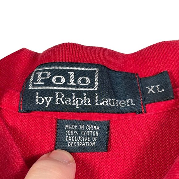 Polo Ralph Lauren Mens Polo Shirt XL Red Cotton Short Sleeve Pocket Black Pony - Picture 6 of 10